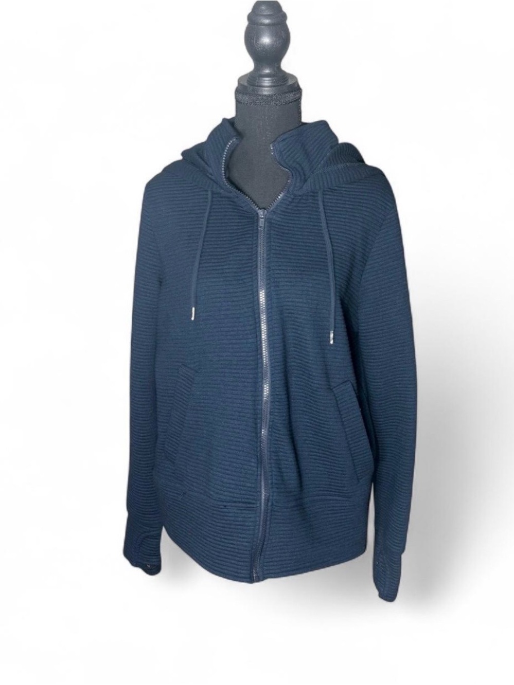 90 Degree by Reflex Navy Blue Ribbed Zip-Up Jacket Hoodie Pockets Womens XL